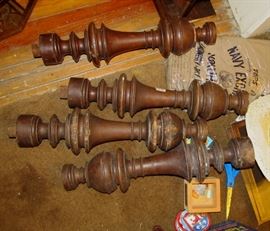 4 antique turned spindles 