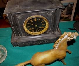 French Black Marble Mantle Clock c. 1880