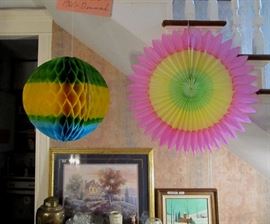 18 3/4" dia. very large Honeycomb balls 1960's made in Denmark 32 available, also stars; plus similar items from West Germany