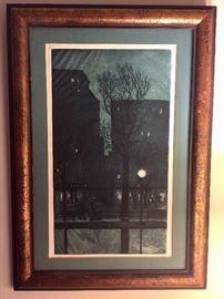 Beatrice Levy.  1892-1974.  "Rainy Night".  Etching.  11x16.