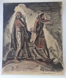 Boardman Robinson.  1876-1952.  3 Figures.   Watercolor.  16x20.