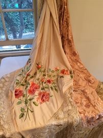 1920's, '30's Silk Shawls, Hand Embroidered, Generous  Fringe