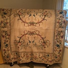 Antique French Hand Painted and Appliquéd Wall Panel