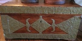 Antique Brass and Wood Small Trunk from India