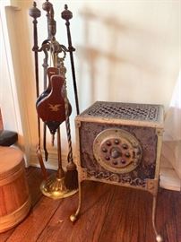 Vintage Gas Heater and English Fire Tool Set