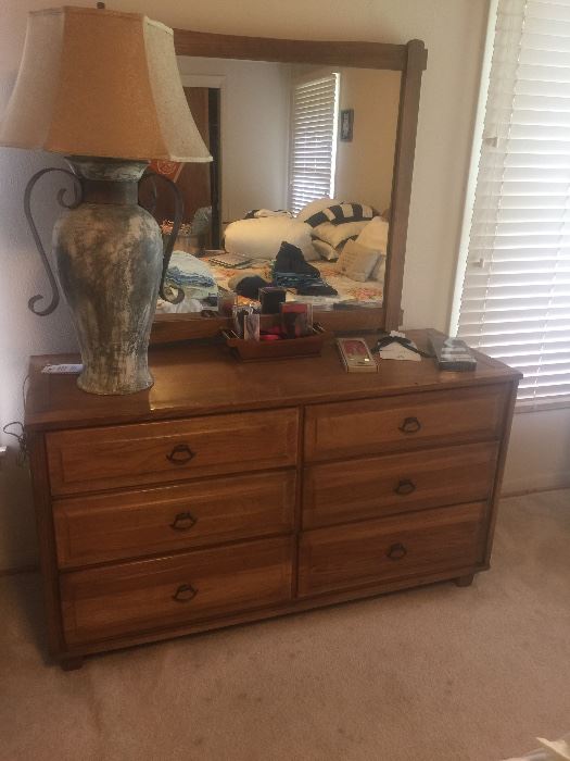 1960's solid oak A Brandt dresser with mirror, not pictured are 2 matching twin beds