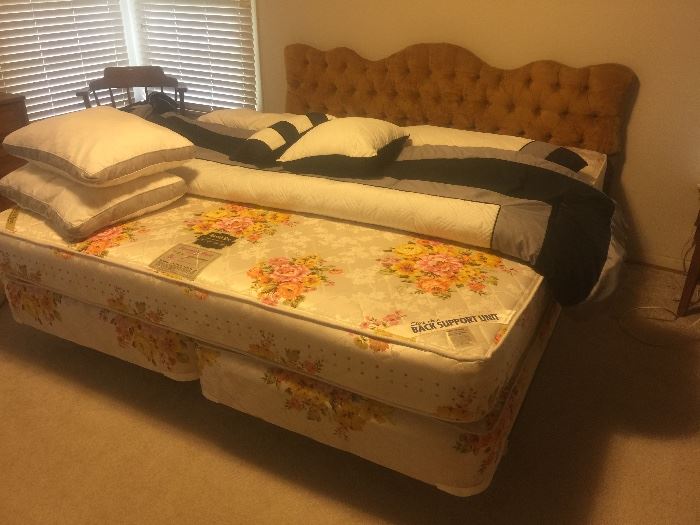 King size mattress, frame and upholstered headboard