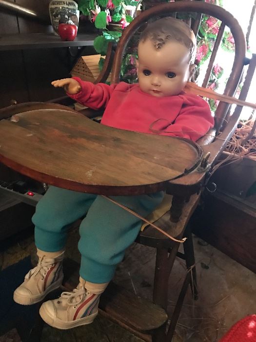 Antique Doll and High Chair