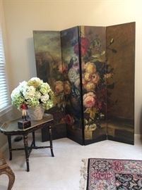 Antique Papier Mache Tea Table with Brass Trays 