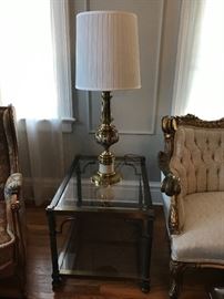 Stiffel lamp and one of the chairs that matches the three piece settee set.  