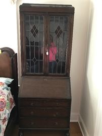 Very old secretary with stain glass front 