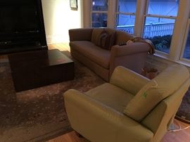 Leather recliner and the other Baker sofa.
