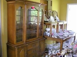 Dining Set includes China Cabinet, Table, Leaf, 3 Chairs