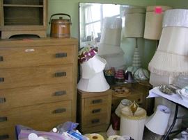 Chest, Nightstand, Vanity with Mirror and Bench, Lampshades
