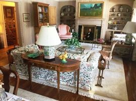 Antique and vintage furniture, including Habersham block carved secretary cabinet