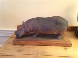 Hippopotamus model by Louis Paul Jonas (1894-1971), the Hungarian-American sculptor of wildlife, taxidermist, and natural history exhibit designer who created the first full sized dinosaur sculptures for the 1964 New York World's Fair. In 1983, the National Museum of Natural History in Washington, D.C. hosted an exhibition of 75 wildlife miniatures created by Jonas.