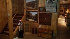 Very nice Antique gameboard, large antique Saratoga Springs photos, good Civil War framed broadside, one of several antique and modern lawn jockeys