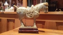 Chinese jade horse, one of many Chinese antique and antique style jade and porcelain objects