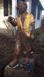 Good 19thC Black Americana young man on cotton bale Lawn Jockey/Ornament