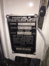 Plate on door jamb of Silver Shadow