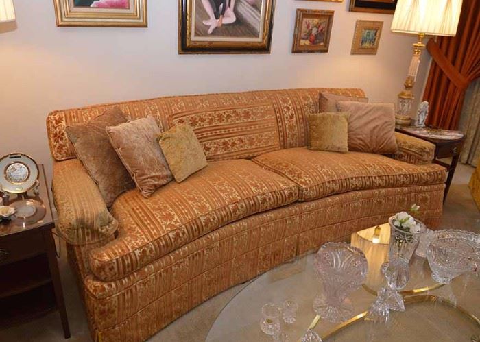 BUY IT NOW!  Lot #300, Vintage Curved Sofa (Gold/Rust Velveteen Upholstery), $250