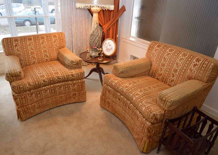 BUY IT NOW!  Lot #302, Pair of Wide Vintage Armchairs (Gold/Rust Velveteen Upholstery), $200