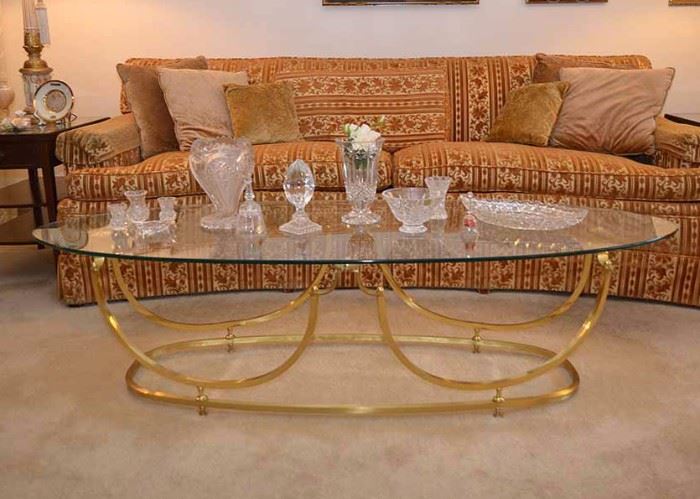 SOLD--Lot #308, Brass Coffee Table with Glass Top, $150