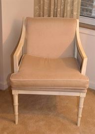 SOLD--Lot #310, White Painted Vintage Wood & Rattan Armchair, $120