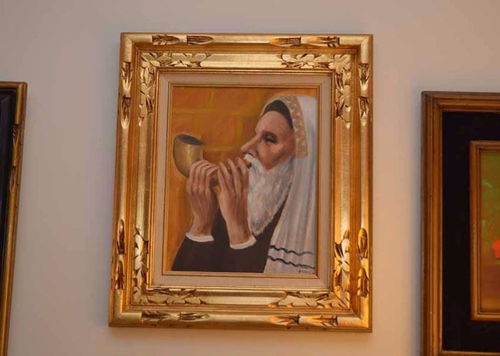BUY IT NOW!  Lot #316, Original Framed Artwork / Painting (Rabbi with Shofar), $45