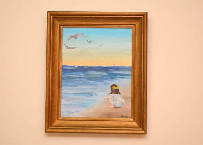 BUY IT NOW!  Lot #318, Original Framed Artwork / Painting (Little Girl at Beach), $25