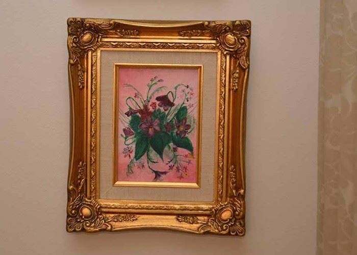 BUY IT NOW!  Lot #319, Original Framed Artwork / Painting (Still Life / Pink Background), $45