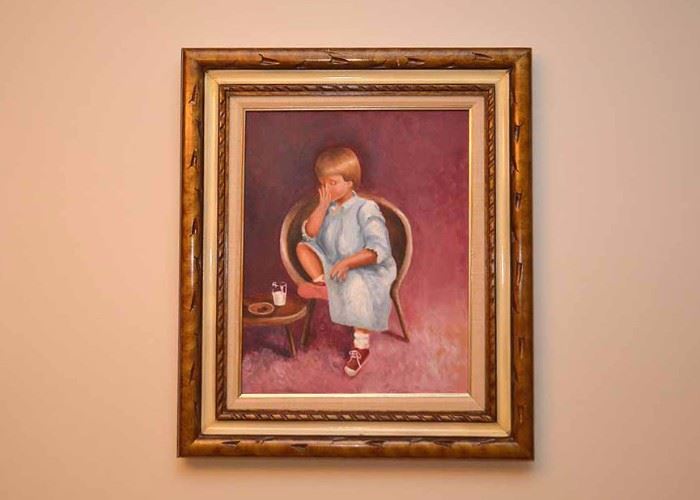 BUY IT NOW!  Lot #323, Original Framed Artwork / Painting (Sleepy Child), $60