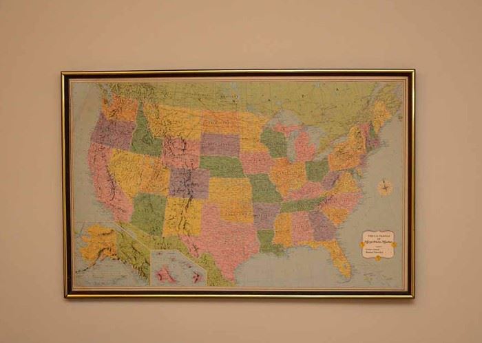 BUY IT NOW!  Lot #372, Vintage Framed USA Map, $40