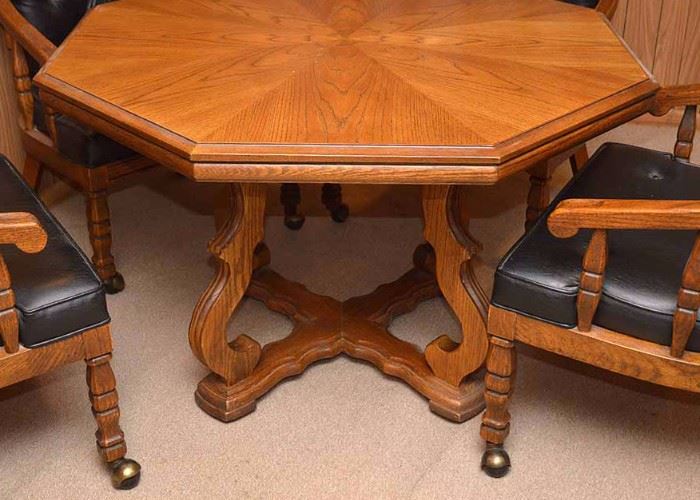 BUY IT NOW!  Lot #339, Vintage Oak Game Table with 4 Chairs (Cushions), $100