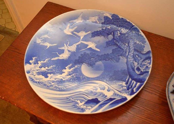 Beautiful Large Japanese Blue & White Plate