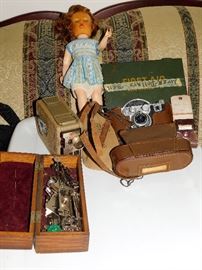 Vintage Camera,Movie camera,First Aid Kit 40's & Vintage doll