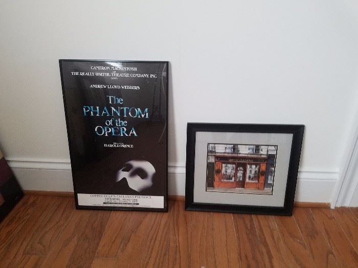 Various framed art and Broadway posters 