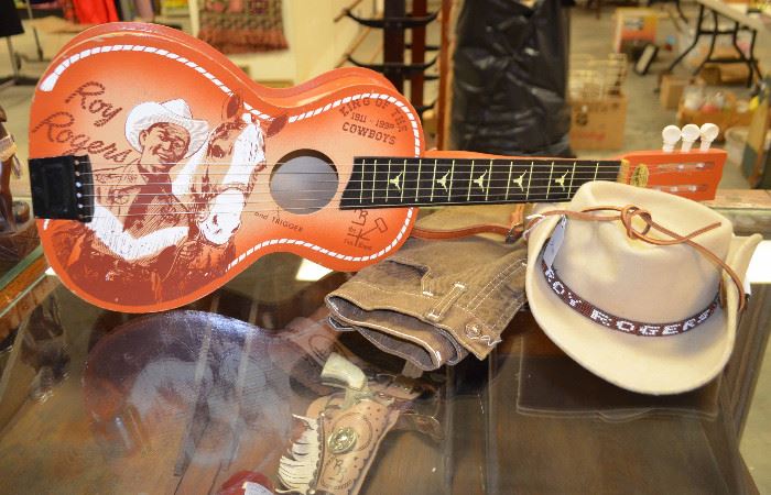 Roy Rogers toy guitar, toy guns and holsters,  child's vintage clothing  NEW OLD STOCK!