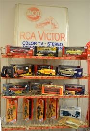 RCA Victor sign, die cast collectible cars, GI Joe