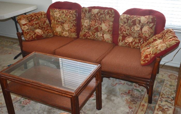 McGUIRE rattan couch and coffee table