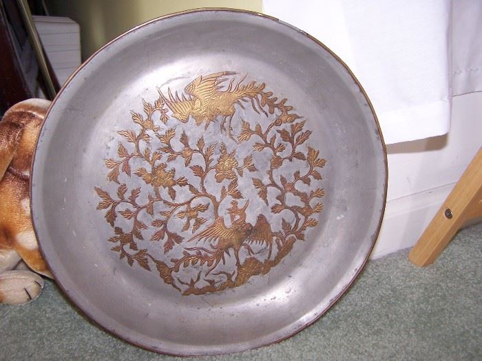 chinese pewter with copper rim 