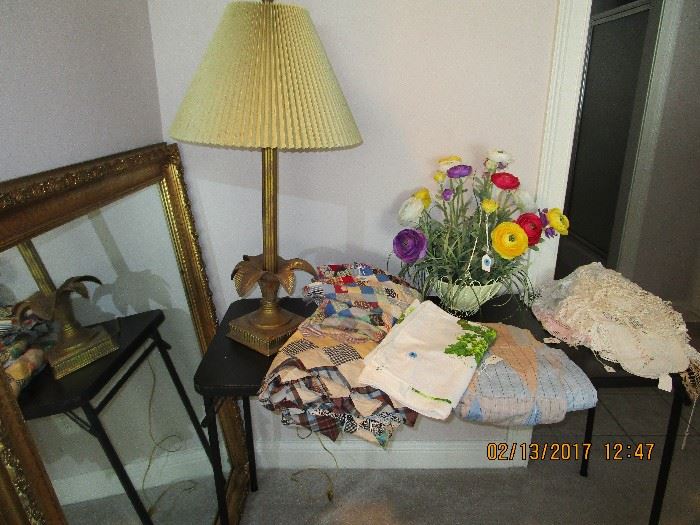 Lamps, Lace/Linens, Quilts, Floral Arrangements Several Mirrors..