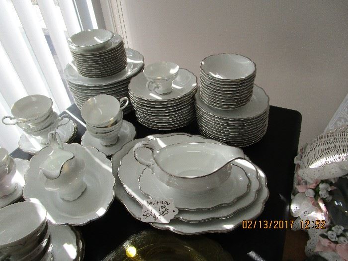 Bavaira  Johann Haviland set of china...White with silver rim... Beautiful..