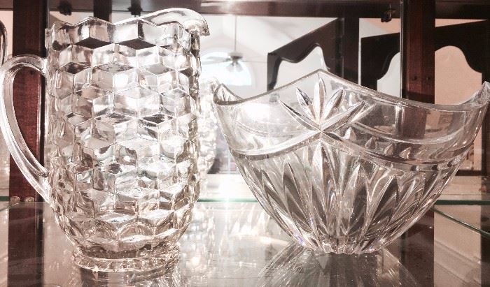 Fostoria water/tea pitcher and crystal bowl