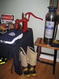 Fireman Boots, Vintage Soda Acid Fire Extinquier, Red water pump, 911 Fireman Shirts
