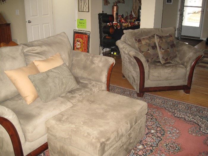 Micro fiber, Matching Love seat, Chair, ottoman. All very clean & in excellent condition. 