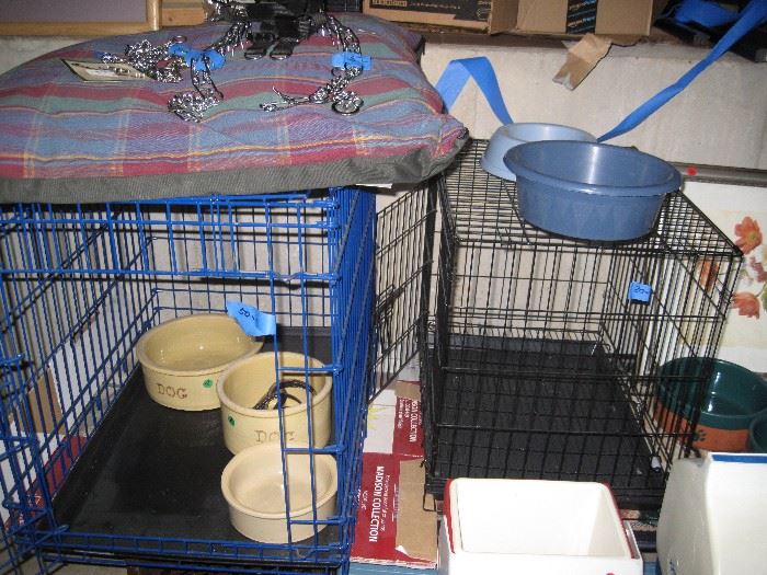 Medium & Small dog crates, large Dog crate also, Food bowls, supplies