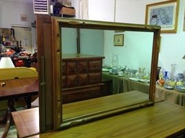 Vintage Link-Taylor Espanol Oak Slate Top Twelve-Drawer Dresser w/ Mirror - MIrror Detail