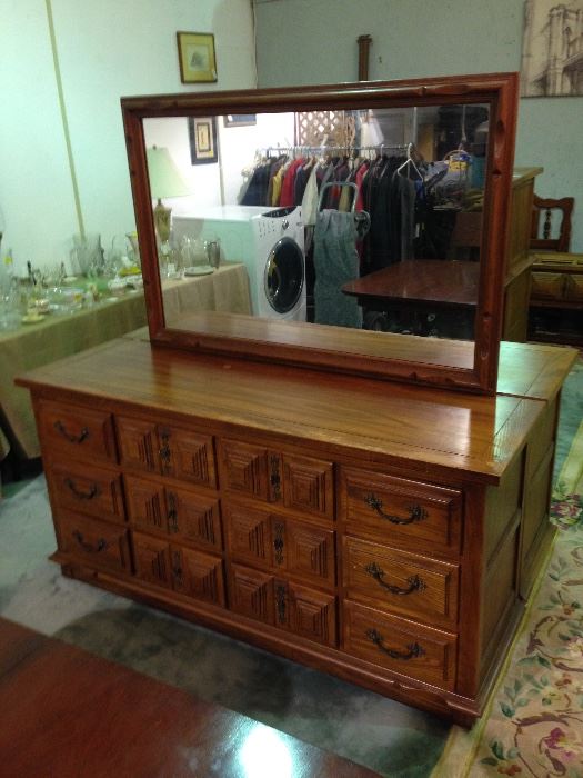 Vintage Link-Taylor Espanol Oak Twelve-Drawer Dresser w/ Mirror 
