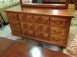 Vintage Link-Taylor Espanol Oak Twelve-Drawer Dresser w/ Mirror - Dresser Detail